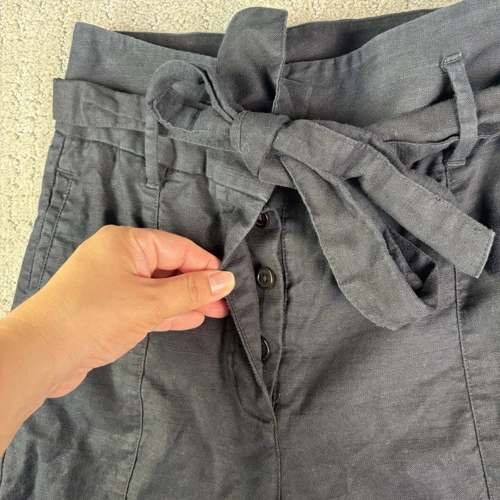 Aritzia Wilfred Paperbag Waist Pants Size 0 Black Cotton Linen Blend Cropped Tie